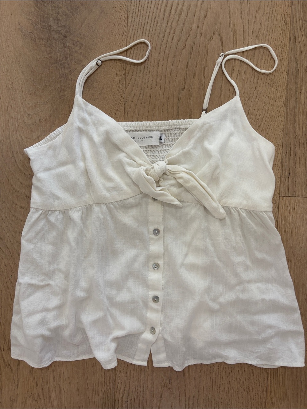 White flowy front tie tank top linen like babydoll